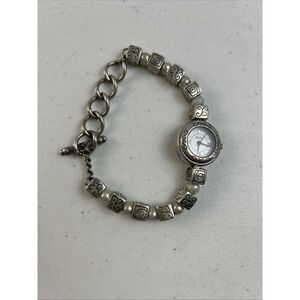 Brighton Silver Tone Embossed Designs Faux Pearl Watch Needs Battery Bracelet